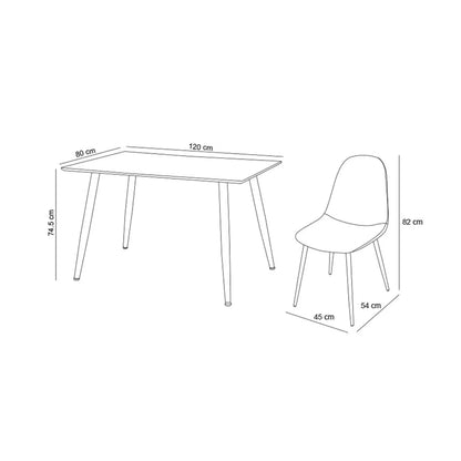Comedor 4 Sillas 120x80 cm blanco/gris Crispin