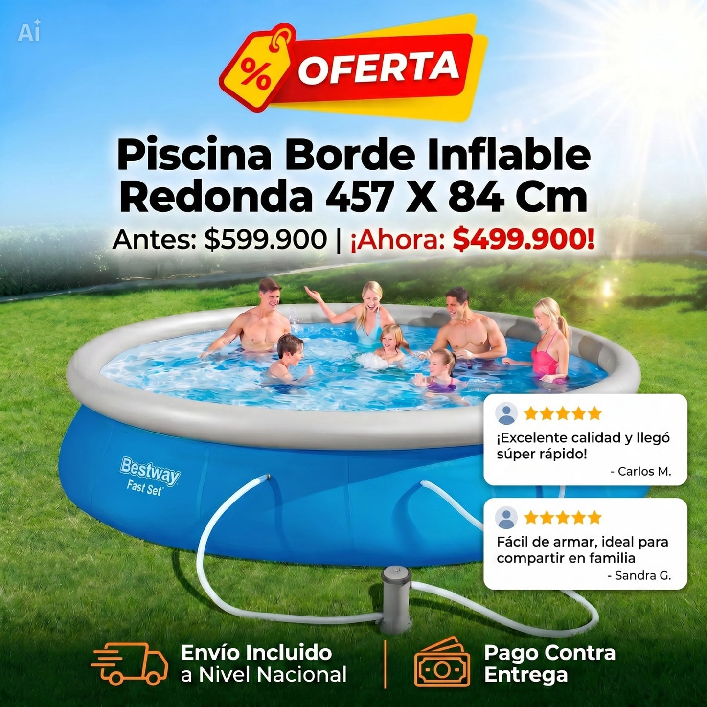 Piscina Borde Inflable Redonda Bestway 457 x 84 cm
