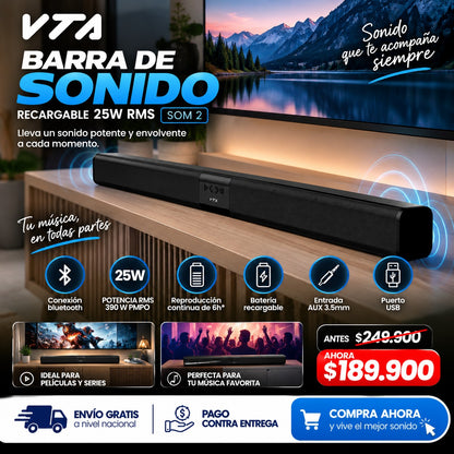 Barra De Sonido Recargable 25W Rms Som 2