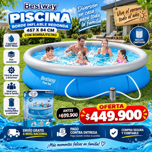 Piscina Borde Inflable Redonda Bestway 457 x 84 cm