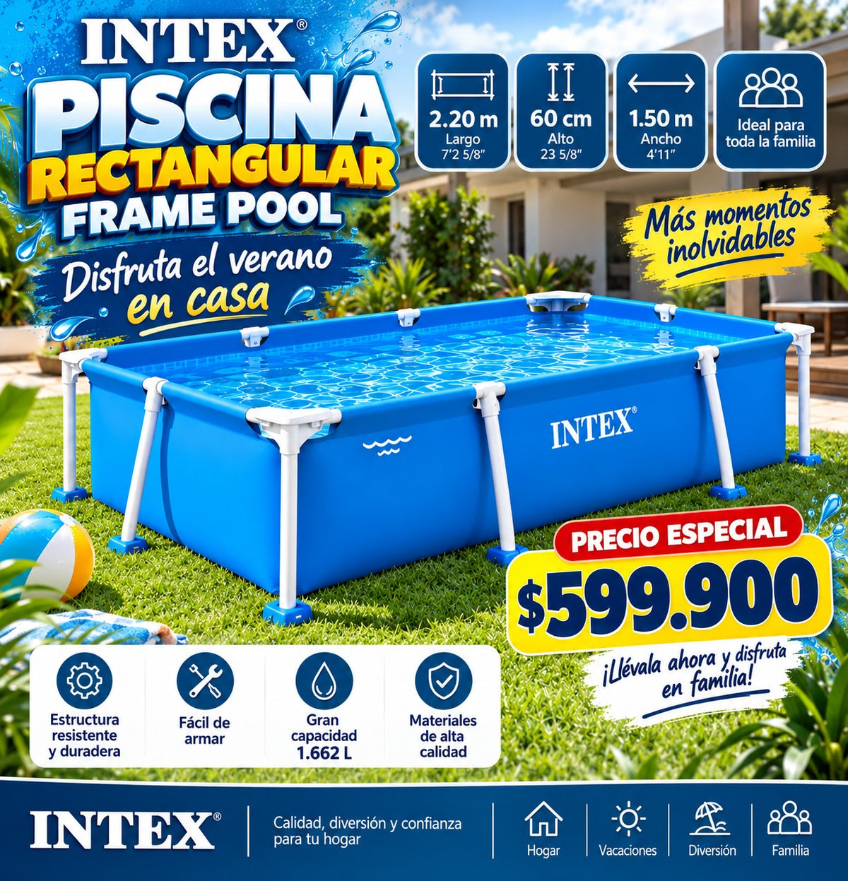 Piscina Estructura 220 cm x 150 cm x60cm