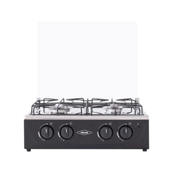 Estufa de Sobremesa 4 Puestos Tapa Vidrio Gas Negro