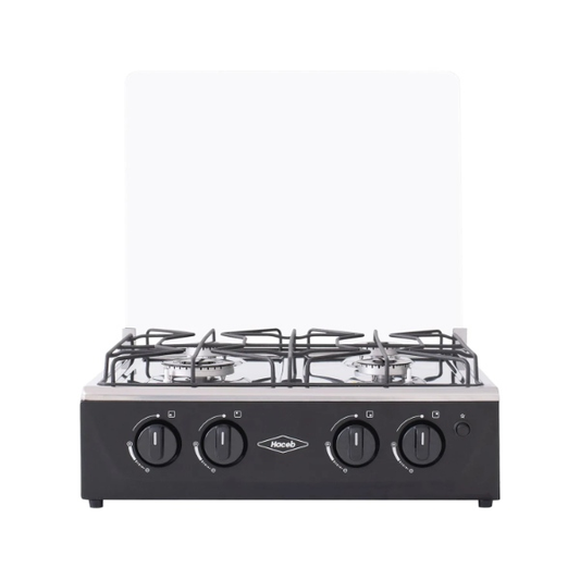 Estufa de Sobremesa 4 Puestos Tapa Vidrio Gas Negro