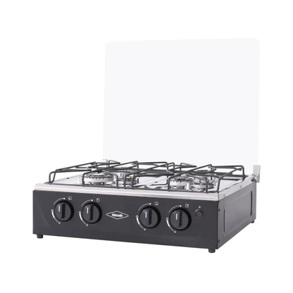 Estufa de Sobremesa 4 Puestos Tapa Vidrio Gas Negro