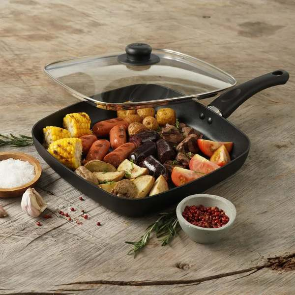 Plancha asadora tipo grill 28x28 Universal